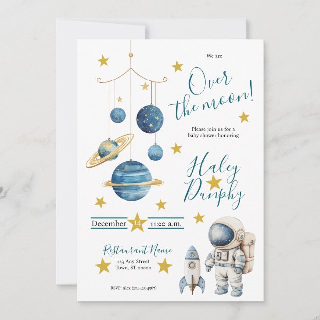 Convite de Chuvada de Bebê Pequeno Astronauta (Frente)
