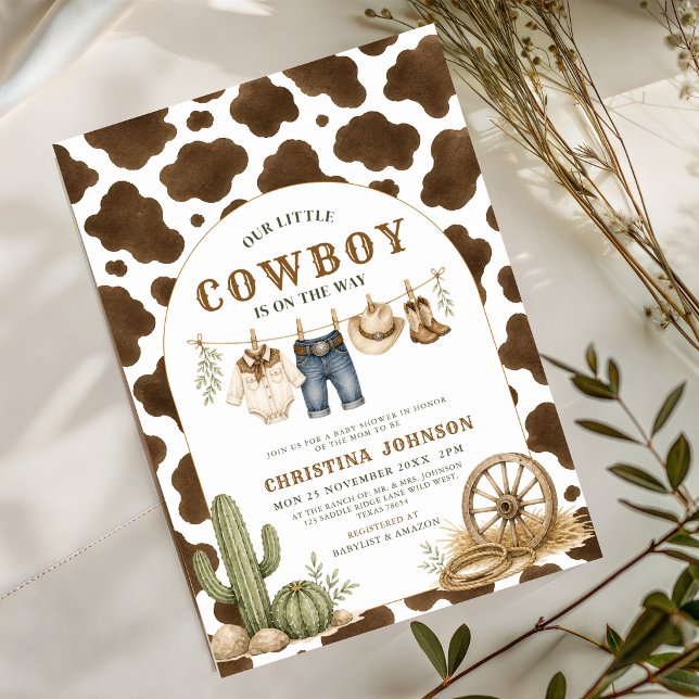 Convite de Chuvada de Bebê Pequeno Cowboy em Negri (Criador carregado)