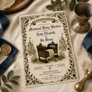 Convite de Chuvada de Bebê Renascença Medieval