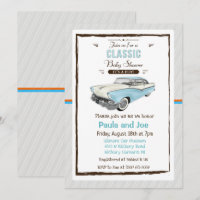 Convite de Chuvada de Bebê Retro de Carro Clássico