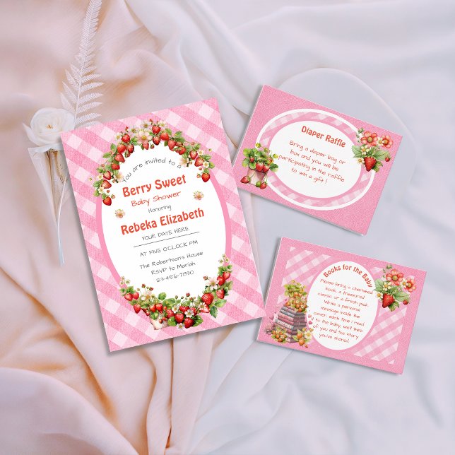 Convite de Chuvada de Bebê Rosa Xadrez Doce Fruta (Criador carregado)