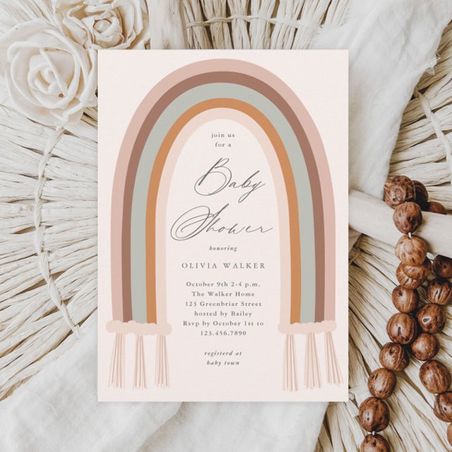 Convite de Chuvada de Bebê Tom Terra Arco-Íris Boh (Boho Rainbow Earth Tone Baby Shower Invitations.)
