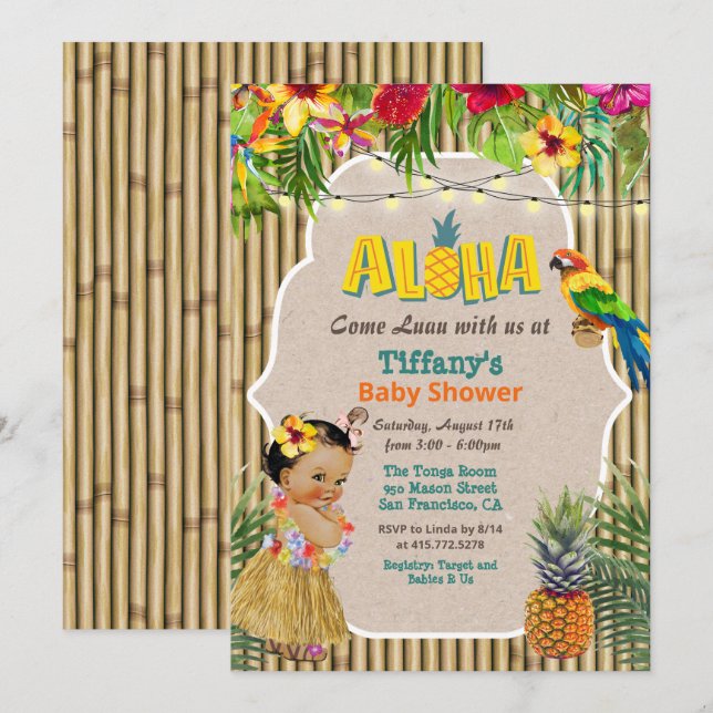 Convite de Chuvada de Bebê Tropical Aloha Luau (Frente/Verso)