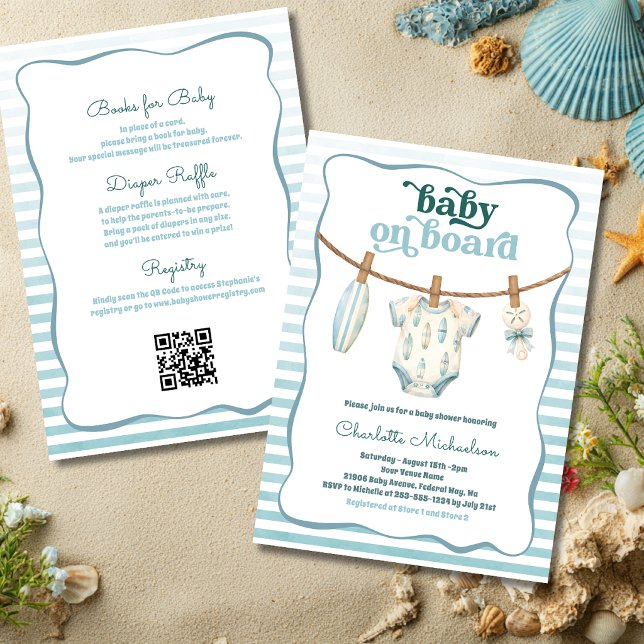 Convite de Chuvada de Bebê Tudo-em-Um Náutico (Nautical Baby on Board All-in-One Baby Shower Invitation)