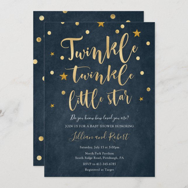 Convite de Chuvada de Bebê Twinkle Twinkle Little  (Frente/Verso)