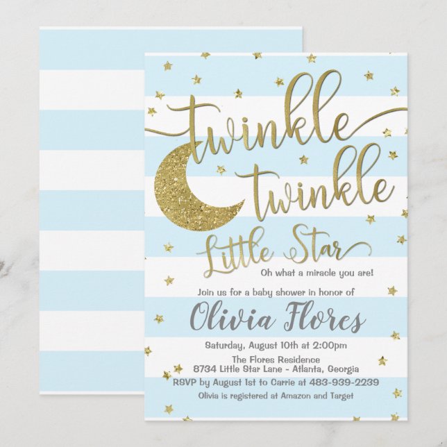 Convite de Chuvada de Bebê Twinkle Twinkle Little  (Frente/Verso)