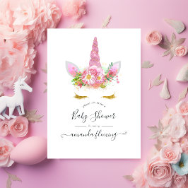 Convite de Chuvada de Bebê Unicórnio Floral Rosa
