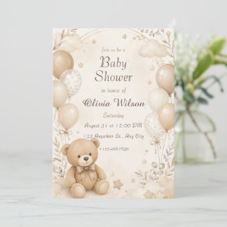 Convite de Chuvada de Bebê Urso Teddy Bege Neutro 