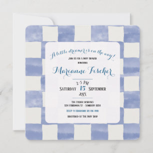 Convite de Chuvada de Bebê Xadrez Azul Delft Retrô