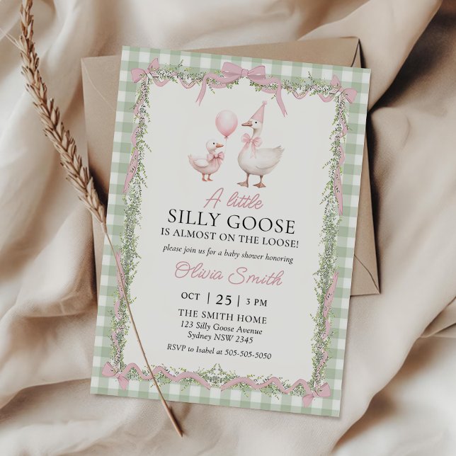 Convite de Chuvade Bebê do Ganso Bobo com Laço Gin (Criador carregado)