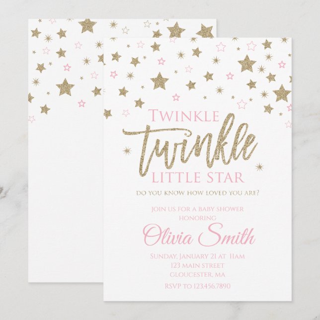 Convite de Chuvade Bebê Twinkle Twinkle Little Sta (Frente/Verso)