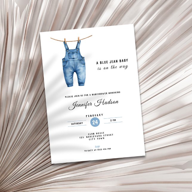 Convite de Chuvão de Bebê em Jeans Azuis - Tema De (A blue jean baby shower invitation)