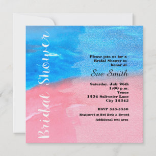 Convite de CHUVE DE PRESENTES aquarela azul e rosa