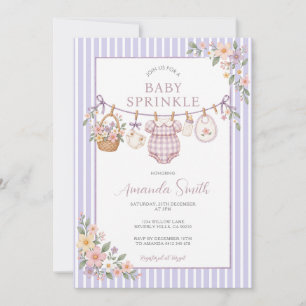Convite de Chuveirinho de Bebê Floral Gingham Roxo