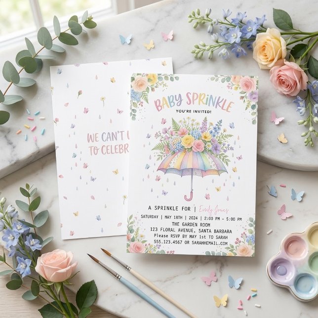 Convite de Chuveirinho de Bebê Floral Guarda-Chuva (Criador carregado)