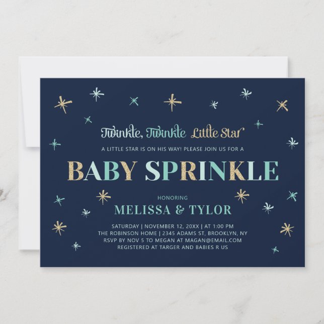 Convite de Chuveirinho de Bebê Menino Navy Twinkle (Frente)