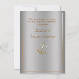 Convite de Chuveiro Âncora Náutica Dourado Prata