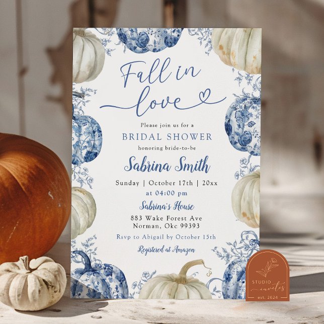 Convite de Chuveiro Blue Chinoiserie Pumpkin Fall  (Criador carregado)