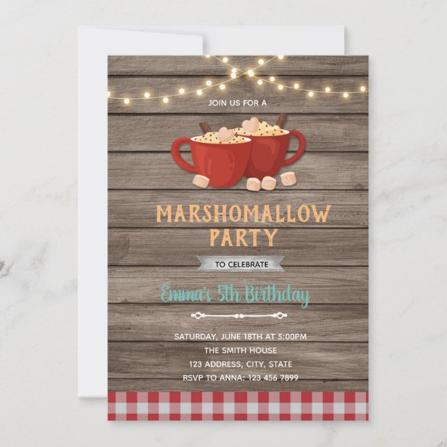 convite de chuveiro de aniversário de marshmallow (Frente)