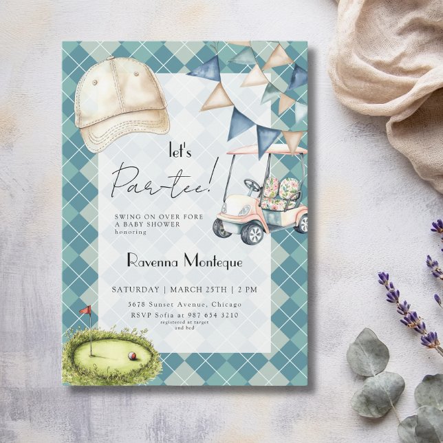 Convite de Chuveiro de Bebê Azul Argyle de Golfe B (Criador carregado)