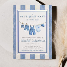 Convite de Chuveiro de Bebê Blue Jean, Decoração d