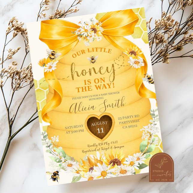 Convite de Chuveiro de Bebê Bow Daisy Sunflower Ho (Criador carregado)