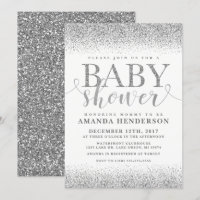 Convite de Chuveiro de Bebê com Brilho Falso Prata