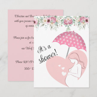 Convite de Chuveiro de Bebê com Guarda-Chuva Rosa 