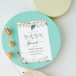 Convite de Chuveiro de Bebê com Letras Florais de 