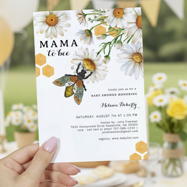Convite de Chuveiro de Bebê de Honey Bee Mama para (Honey bee themed baby shower invitation)