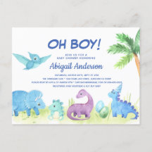 Convite de Chuveiro de Bebê Dinossauro Fofo Cartão