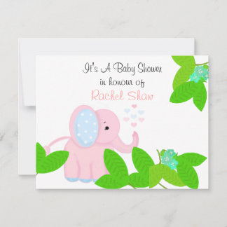 Convite de Chuveiro de Bebê Elefante Rosa Doce