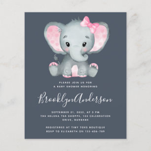 Convite de Chuveiro de Bebê Elefante Rosa ORÇAMENT