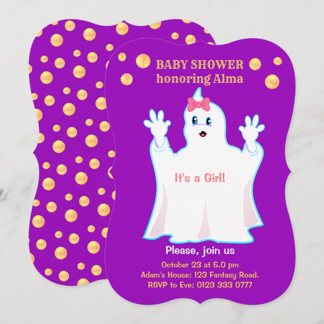 Convite de Chuveiro de Bebê Fantasma Adorável (Frente/Verso)