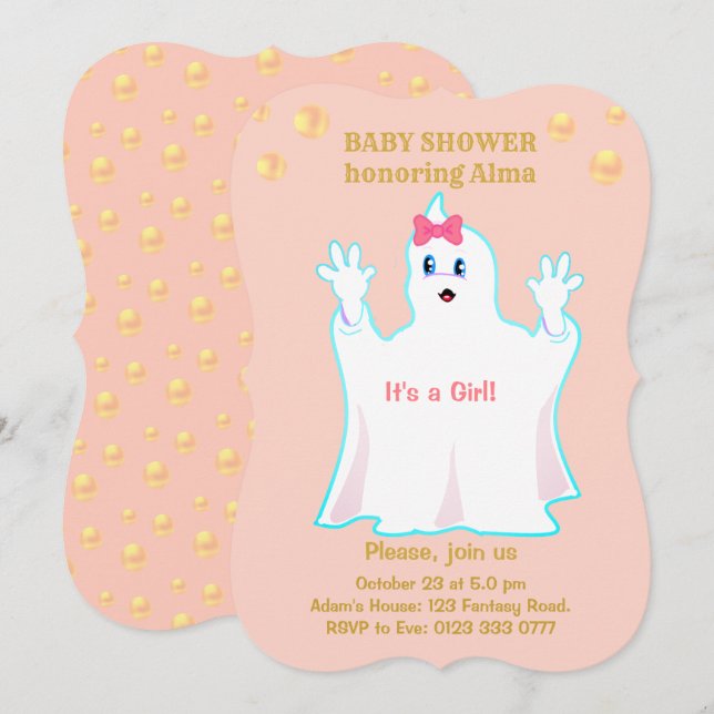 Convite de Chuveiro de Bebê Fantasma Fofo (Frente/Verso)