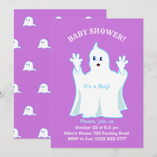 Convite de Chuveiro de Bebê Fantasma Fofo (Frente/Verso)