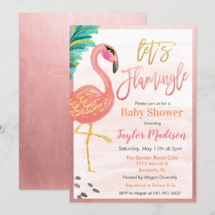 Convite de Chuveiro de Bebê Flamingo Aquarela