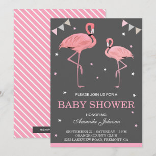 Convite de Chuveiro de Bebê Flamingo Rosa Fofo