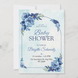 Convite de Chuveiro de Bebê Floral Azul Elegante
