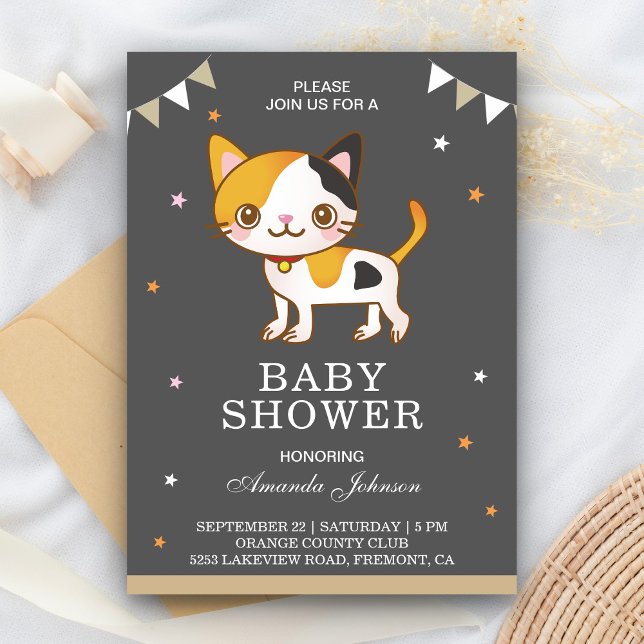Convite de Chuveiro de Bebê Gatinho Fofo (Criador carregado)