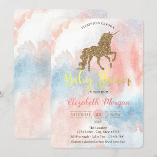 Convite de Chuveiro de Bebê Glitter Unicórnio Aqua