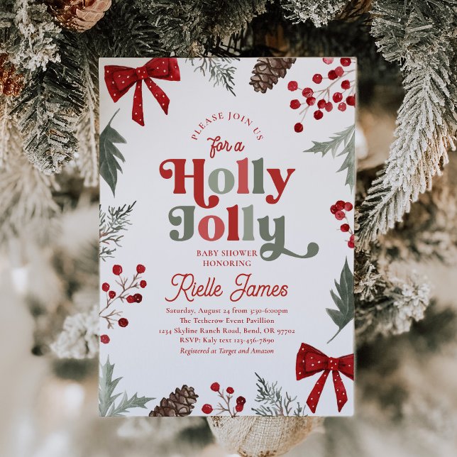 Convite de Chuveiro de Bebê Holly Jolly (Criador carregado)