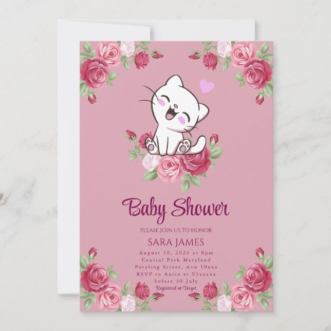 Convite de Chuveiro de Bebê Kitten Sweet Serenity (Frente)