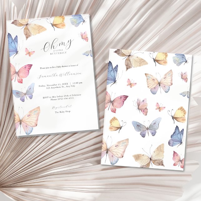 Convite de Chuveiro de Bebê Menina Borboleta Aquar (Butterfly Girl Baby Shower Watercolor Invitation)