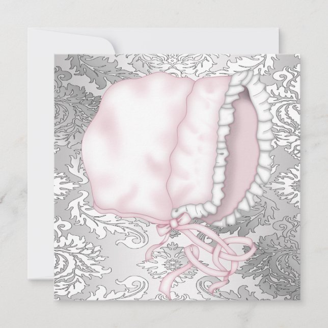 Convite de Chuveiro de Bebê Menina Damask Bebê Ros (Frente)