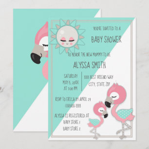 Convite de Chuveiro de Bebê Menina Flamingo Rosa V