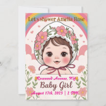 Convite de Chuveiro de Bebê Menina Rosa