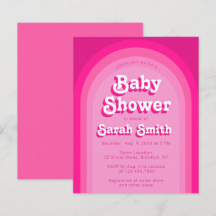 Convite de Chuveiro de Bebê Menina Rosa Retro Arco