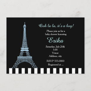 Convite de Chuveiro de Bebê Menino Torre Eiffel Az