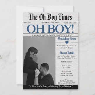 Convite de Chuveiro de Bebê Oh Boy Jornal